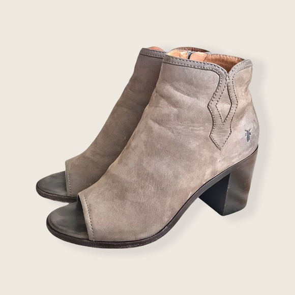 Frye Danica Peep Toe Grey Suede Cute Fall Booties - Picture 5 of 16